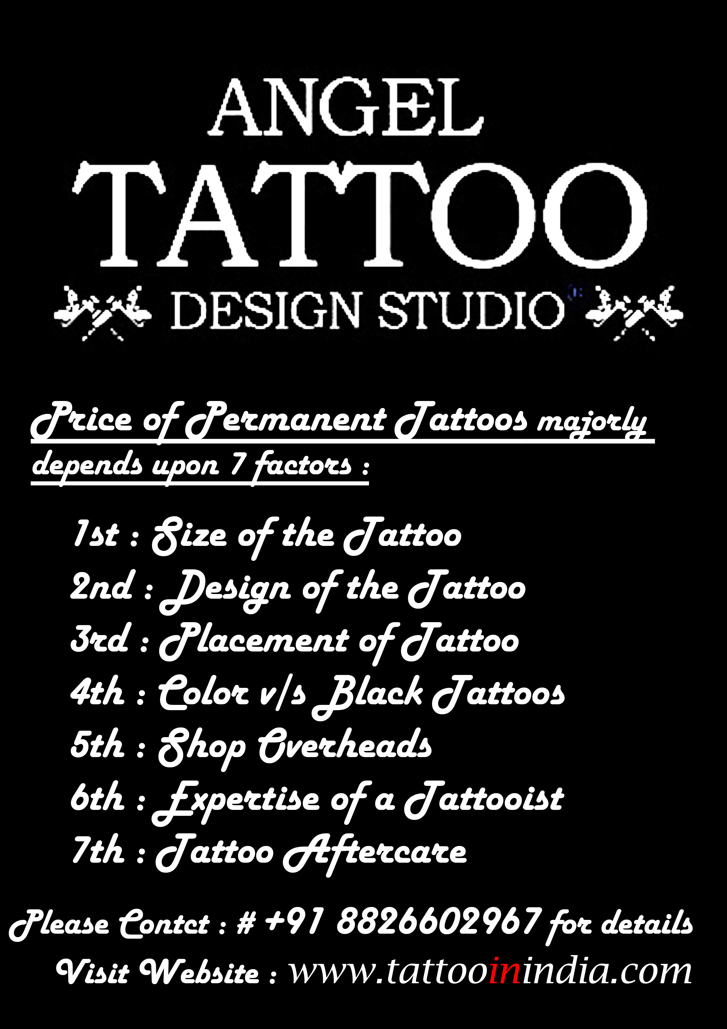Cost of Permanent Tattoo in Black / Color, Price of getting Permanent