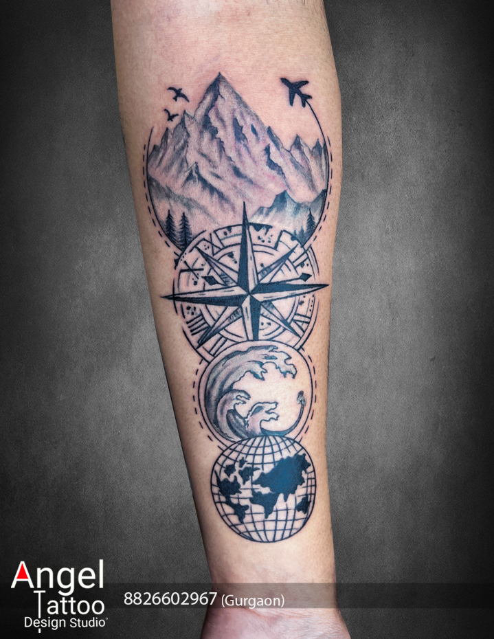 Map Compass Forearm Tattoo