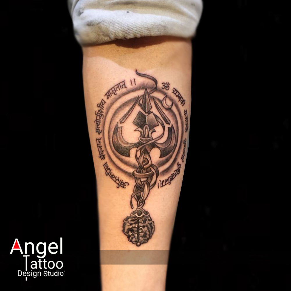 Ganesha With Mantra Tattoo by @kaptaan_tattoo | Mantra tattoo, Trishul tattoo  designs, Band tattoo designs