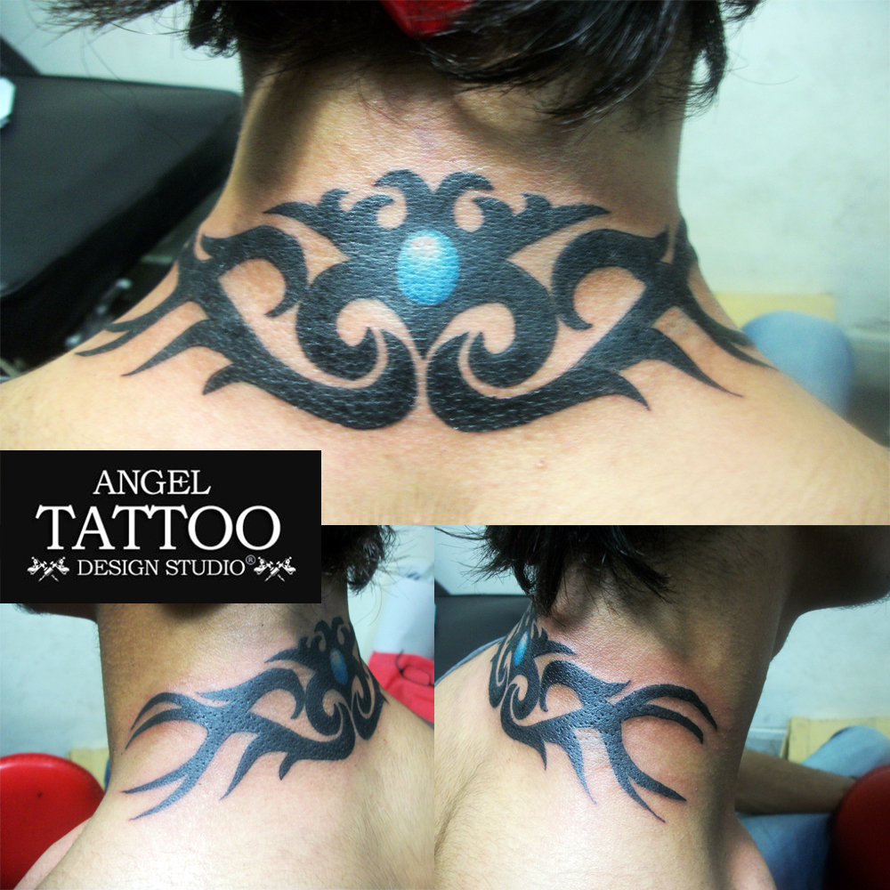 tribal tattoo on back neck