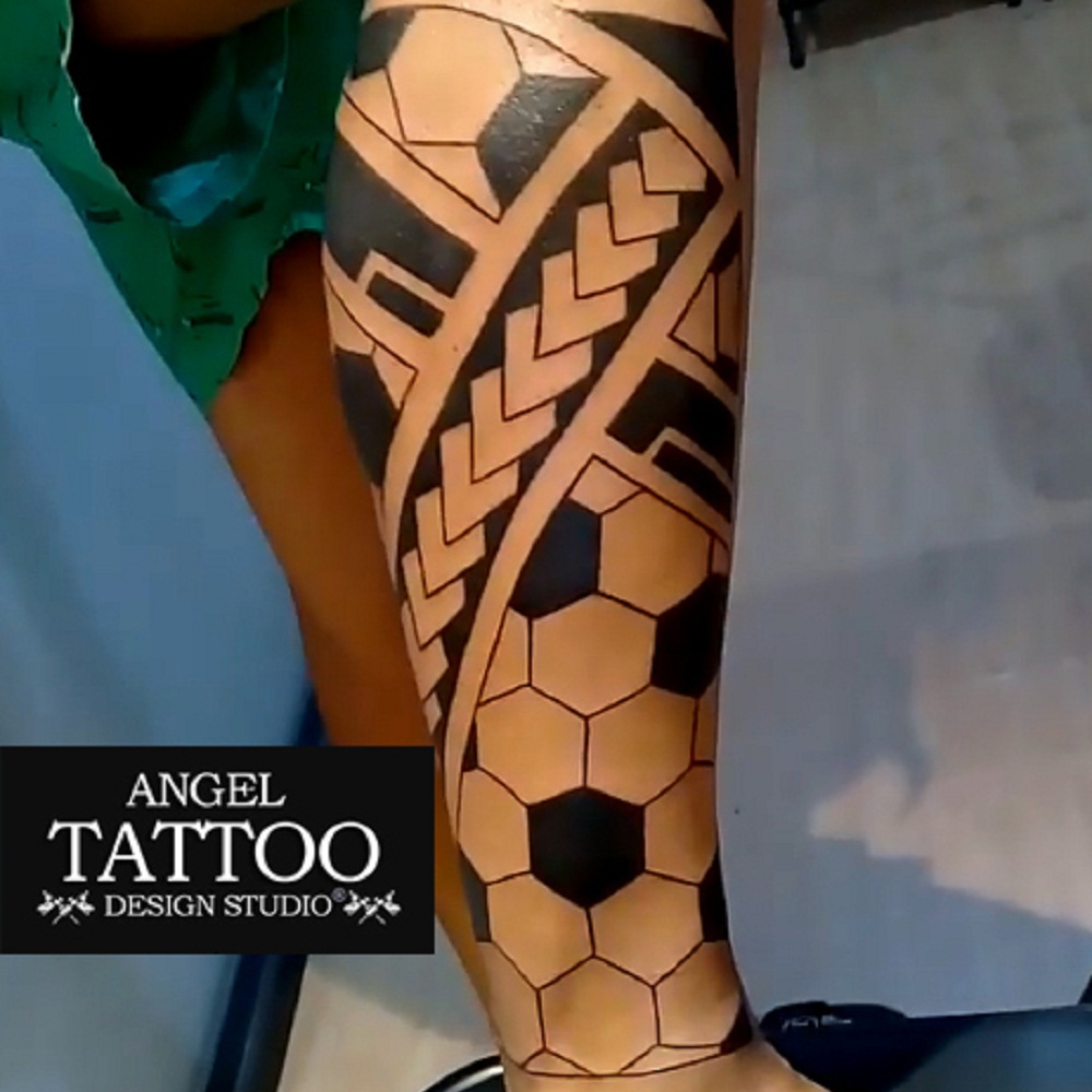 tribal tattoo on calf, calf tattoo