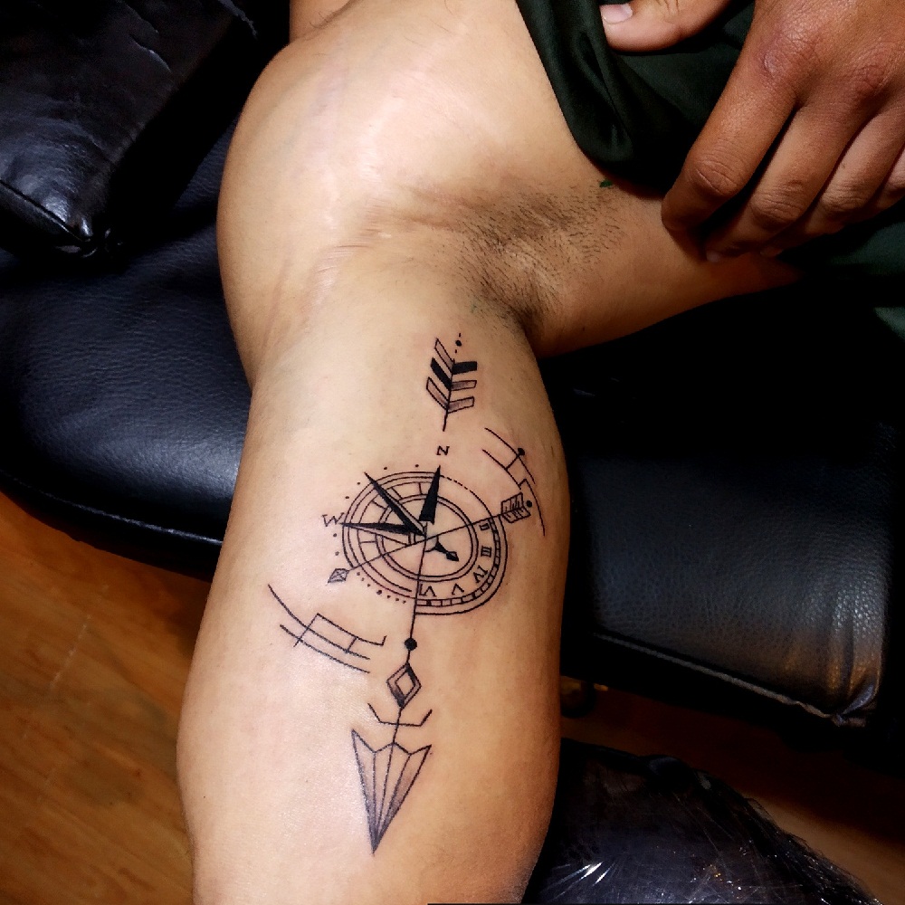 compass arrow tattoo, geometric tattoo, compass tattoo, compass tattoo design